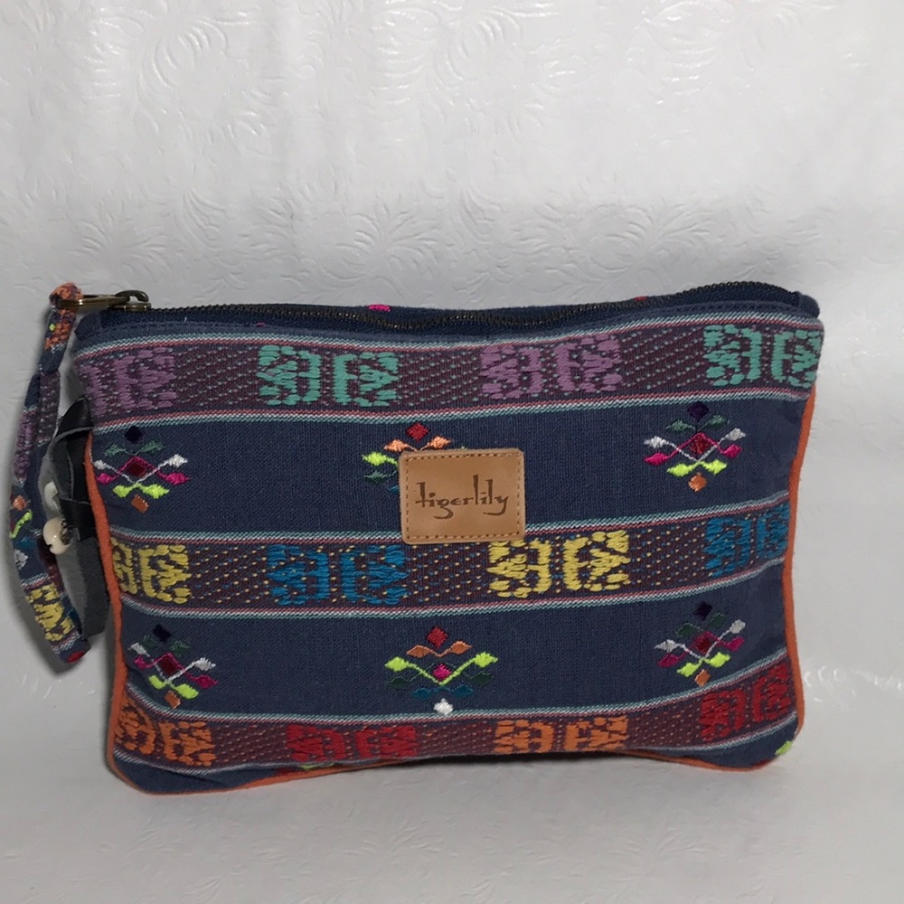 TIGERLILY Brand Boho Australia Blue Embroidered Cotton Pouch Clutch Bag